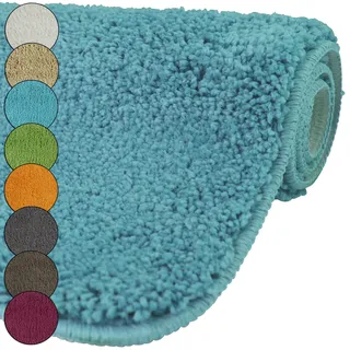 DILUMA | Badematte 60x90 cm Türkis | Badteppich | Flauschiger Hochflor, Weich, rutschfest, Saugstark