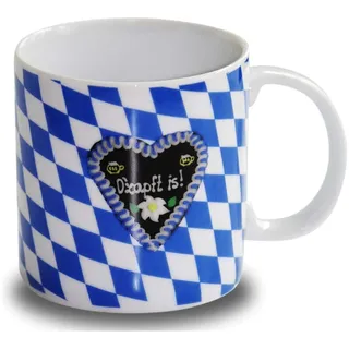 Oktoberfest O'zapft is! Tasse, Kaffeetasse, Porzellanbecher Brauns weiß-blau