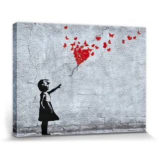 1art1 Mädchen Poster Mädchen Mit Luftballon Und Schmetterlingen, Banksy-Style Bilder Leinwand-Bild Auf Keilrahmen | XXL-Wandbild Poster Kunstdruck Als Leinwandbild 40x30 cm