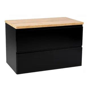 .Deftrans Domodomo Badezimmerschrank mit Aufsatz, 80 x 50 x 45,8 cm Schwarz Schrank für Waschtischaufsatz, Badezimmer-Hängeschrank - Badezimmerschrank mit Eichenaufsatz...