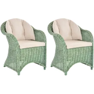 Krines Home Loungesessel Set/2 Rattan Wintergartensessel Orlando Lesesessel Rattansessel Lounge (2-St., 2x Sessel), Sessel geschwungen grün