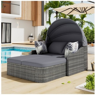 Celya Sonneninsel Doppel-Lounge,PE-Rattan, mit 4 Kissen und abnehmbarem Kissenbezug für Garten, Pool grau