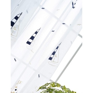 Lactraum Vorhang Kinderzimmer Jungen Maritim Segelboot Bestickt Voile mit Universalband 145 x 245 cm