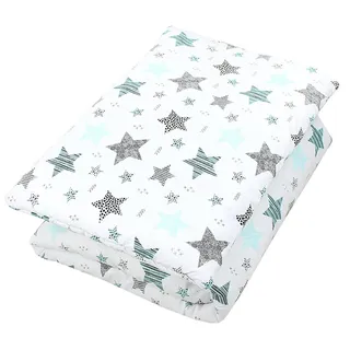 TupTam Kinder Gemusterte Bettdecken Set Ganzjahresdecke Bettdecke Kopfkissen Flachkissen 2tlg., Farbe: Sterne Mint/Schwarz, Größe: 135x100 cm