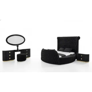 aea Schlafzimmer schwarz Set Bett 2x Nachttische Schminktisch Chesterfield 5tlg.