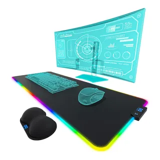 Everlasting Comfort RGB Gaming Mauspad mit LED & Handgelenkstütze – Großes 80x30cm Mousepad Schwarz - One-Size