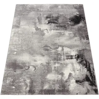 Paco Home Teppich Modern Designer Teppich Leinwand Optik Grau Schwarz Weiss Meliert, Grösse:120x170 cm