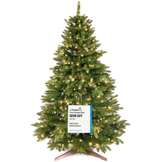 Premium Künstlicher Weihnachtsbaum mit Beleuchtung 180 cm – naturgetreuer Tannenbaum künstlich mit 440 warmweiß-goldenen LED, 8 Lichtmodi & Timer – Weihnachtsbaum LED mit Holzständer