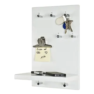 HAKU Schlüsselbrett Schlüsselboard key organizer keyholder chrom weiß MDF - Maße: B 25 x H 40 x T 17 cm Style: Modern