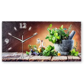 Kreative Feder Designer-Wanduhr Kräuter aus Stein mit Zeigern aus gebürstetem Aluminium - Designeruhr aus Stein mit flüsterleisem Uhrwerk (Kräuter, leises Quarzuhrwerk)
