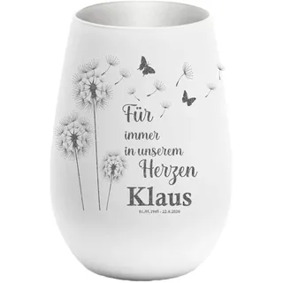 Trauerlicht - Für Immer in unserem Herzen Gravur mit Namen und Datum - Gedenklicht Erinnerungslicht Grablicht Trauergeschenk Sternenkind (weiß/Silber)