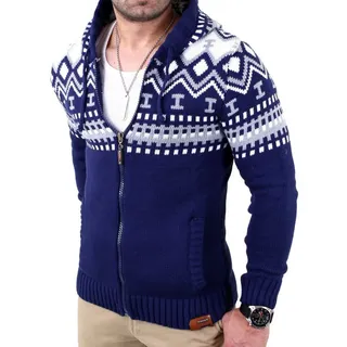 Reslad Strickpullover Reslad Herren Grobstrick Norweger Winter Strickjacke mit Kapuze RS-310 (1-tlg) Strickjacke Zipper Hoodie blau XXXL