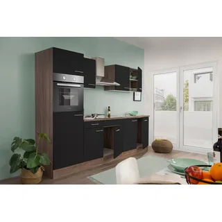 Respekta Küchenzeile Oliver 270 cm E-Geräte schwarz seidenglänzend/eiche york nachbildung
