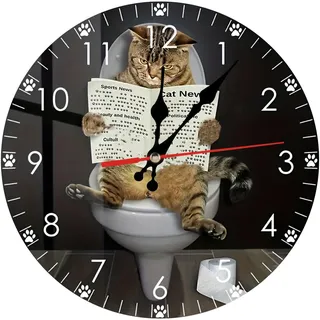 astylishome Wanduhr, niedliche Katze, rund, nicht tickend, leise, 30,5 cm, moderne dekorative Uhren, batteriebetrieben, kreativ, leise, für Schlafzimmer, Wohnzimmer, Dekor 1701