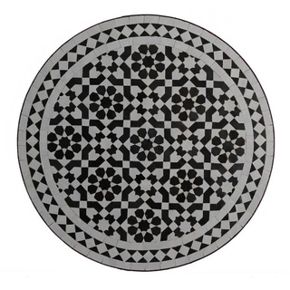 Casa Moro Beistelltisch Mediterraner Gartentisch marokkanischer Mosaiktisch Ø60cm Schwarz Weiß (Dekorativer Balkontisch, mit Gestell Höhe 73 cm), Bistrotisch Beistelltisch MT2126 Kunsthandwerk aus Marokko schwarz|weiß