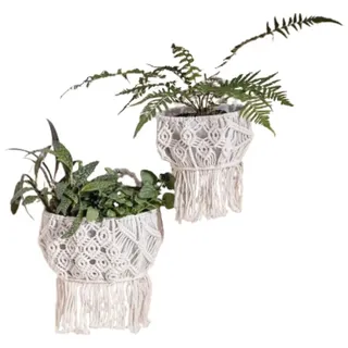 Home-trends24.de Blumentopf Wandkorb Makramee Boho Übrtopf Blumentopf weiß 2er (2 St) beige