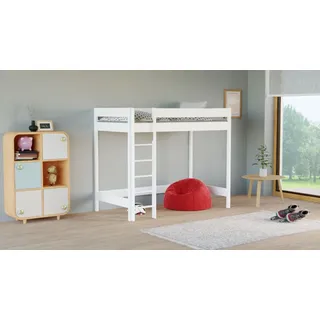 Hochbett Hugo 160x80 Kinderbett mit Rausfallschutz & Lattenrost weiß 80 x 160 für Mädchen und Jungen - Weiß