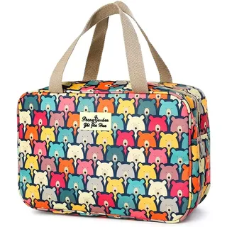 Hjkiopc Damen-Kulturbeutel, groß, Damen-Kulturbeutel, tragbar, Damen-Kosmetiktasche, Reise-Make-up-Tasche, wasserdichte tragbare Kosmetiktasche, viele Bären,