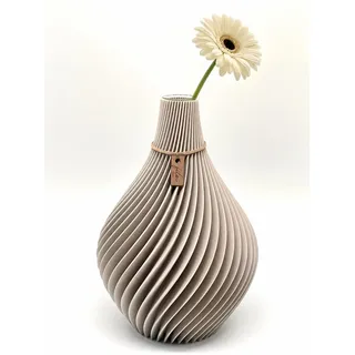 Filsi Home | 3D Druck Vase Nuvia | hergestellt aus PLA (Bio-Kunststoff) | umweltfreundlich | Tiefe Rillen | einzigartige Optik | Made in Germany (Greige, 25cm Höhe 17cm Durchmesser)