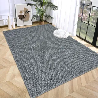 USTIDE Gewebter Sisal-Teppich für Wohnzimmer, grob, strukturiert, rustikal, natürliche Jute, großer Eingangsbereich, Schlafzimmer, fusselfrei, 150 x 200 cm, Grau