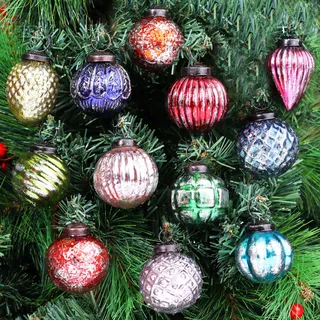 IndianShelf 12 Vintage Weihnachtskugeln Ornament - Antike Glas Weihnachtskugel - Retro Weihnachtsdekorationen - Weihnachtsbaumschmuck - Große Ornamente