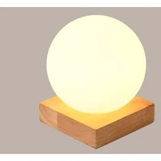 OOWDMPE Vintage Holz Tischlampe mit Kabel E27 Retro Tischleuchte Glas Lampenschirm Landhausstil Nachttischlampe Minimalistische Kleine Lampe für Wohnzimmer Schlafzimmer(mit Leuchtmittel) (Kugel)