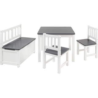 BOMI Kindersitzgruppe Holzsitzgruppe Anna, (4-tlg), Kindertischgruppe aus Holz (4tlg. Tisch, Kinderbank, 2 x Stühle) grau