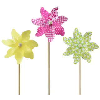 Florists Products Vogelabwehr-Windmühle Windrad Rosa Gelb Grün Ø15cm 3St Deko Kinder Garten Balkon, 3 Stück