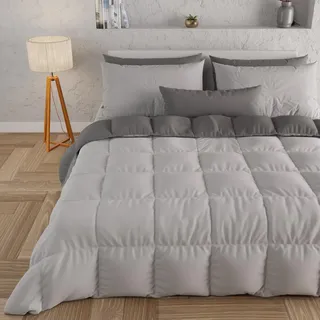 PETTI Artigiani Italiani – Warme Winterbettdecke 220x260 cm, Zweifarbig Grau, Wendedecke aus Mikrofaser 300 g/m2, Für Einzelbett, Kuschelige Steppdecke, Made in Italy