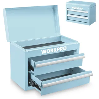 WORKPRO Metall Schubladenbox mit 2 Schubladen & Oberer Stauraum Hellblau, 27,5x15x20,8cm Tisch Organizer mit Schubladen für Büro Umkleidekabine und Schreibtisch