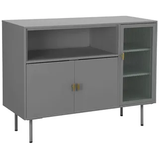 loft24 Sideboard Hale, Anrichte, Schrank aus Metall, 2 Türen, Glasfront, Breite 80 cm grau