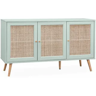 Alice's Home - Sideboard mit Rohrgeflecht 120 x 39 x 70 cm - 2 Ebenen - 3 Türen - Skandinavische Zirkelfüße - Bohème