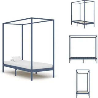 vidaXL Himmelbett-Gestell Grau Massivholz Kiefer 90 x 200 cm - Betten & Bettgestelle - Grau