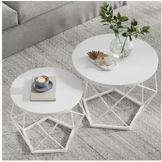 VASAGLE Couchtisch rund Weiß Holz 50 x 40 cm