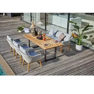 Sunfun Gartenmöbel-Set Paula XL  (8 -tlg., Teak/Edelstahl/Polyrattan/Aluminium, Teak/Grau/Naturbraun)