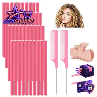 qinersaw 40Pcs 24cm Flexwickler Weich Flexible Lockenstab Twist Schaum Papilotten Locken Manuelle Curler Roller für Haar Damen Mädchen über Nacht ohne Hitze mit 2 Kamm 3 Clips