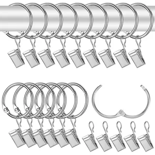 FELIXLEO Gardinenring 42 Stk Gardinenringe Metall Vorhangringe Clips Haken Silber