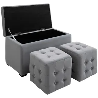Homcom 3 tlg. Sitzbank mit Stauraum und 2 Sitzhocker Faltbar Hellgrau 75 x 40 x 42 cm