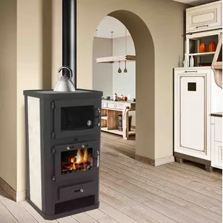 Kaminofen 10kW Backfach + Herdplatte Kachelofen Heizofen Holzofen  56312 - Schwarz