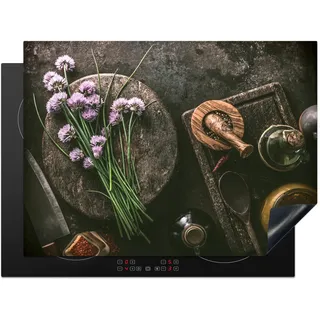 KitchenYeah© Herdabdeckplatte Einteilig Ceranfeld Abdeckplatte Küche Deko Ceranfeldabdeckung Herdabdeckung Induktionsmatte Kräuter - Industrial - Gewürze - Braun - 70x52 cm