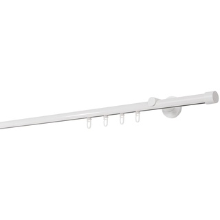 Gardinenstange auf Maß Innenlauf 20mm Cap 1-lauf Vorhangstange Wandträger 6,5cm Stilgarnitur Gleiter für Vorhänge 100cm Weiß