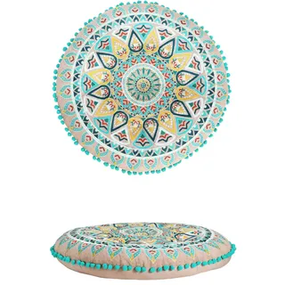 Orientalische Kissen Bodenkissen Bunt aus Baumwolle ø 55cm inklusive Füllung | Marokkanisches Sitzkissen Sitzpouf Badar -2- Rund | Orientalisches rundes Yogakissen Meditationskissen bestickt