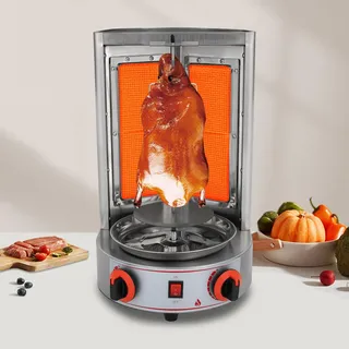 Dönergrill Gas Kebab Grill Maschine, 4300W Drehspieß Grill Hähnchengrill Edelstahl Vertikalgrill Dönerspieß Für Zuhause mit Mittelspieß & Öltropfschale, Tischgrill für Gegrillt Huhn, Lamm, Rindfleisch