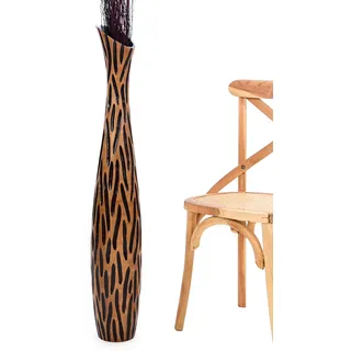 Leewadee Große Deko Bodenvase Für Dekozweige, Hohe Standvase Für Pampasgras, Design Holzvase, 110 cm, Schwarz Braun