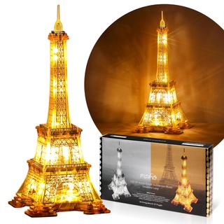 FUNPOLA 13 Zoll LED 3D Puzzle Erwachsene Eiffelturm Modell - Modellbausatz für Erwachsene zu Bauen - Wahrzeichen von Paris bei Nacht - 3D Puzzle Geschenke Dekorlampe DIY Ornament (Gold, Standardgröße)