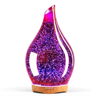 Porseme 280ml Aroma Diffuser Luftbefeuchter,Handgeblasen 3D Ultraschall Luftbefeuchter Leise 7 Farbwechselnde LEDs,Cool Mist,Mit Timer,Raumbefeuchter BPA Frei Dekoration für Wohnung Yoga SPA