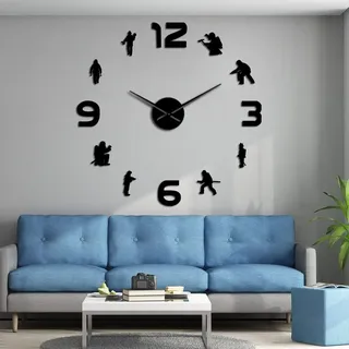 XDG Feuerwehrleute Feuerwehr Soldaten DIY Big Hands Große Wanduhr Feuerwehr Zeichen Frameles Quiet Sweep Wanduhr Feuerwehrmann Kunst Geschenk (Schwarz 、 47inch)