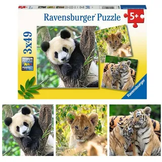 Ravensburger Kinderpuzzle 3x49 Teile - Panda, Tiger und Löwe