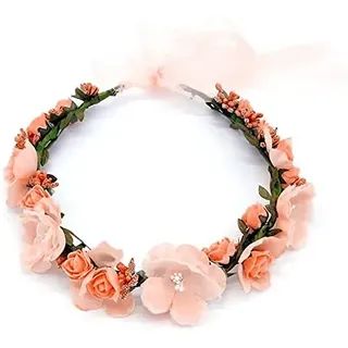 Blumenkranz Haare, Blumenkranz Haarschmuck Hochzeit Braut Haarschmuck für Strand Hochzeit Braut Fotografie Party Muttertag (Orange)