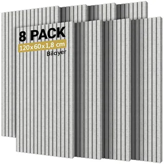 8 Pack Akustikpaneele Selbstklebend, TONOR 120x60x1.8cm große Schalldämmung Akustikplatten Schallschutz Schallabsorber Wand Absorber Akustik Panel Dämmplatten für Studio Büro Haus Wanddekoration Grau